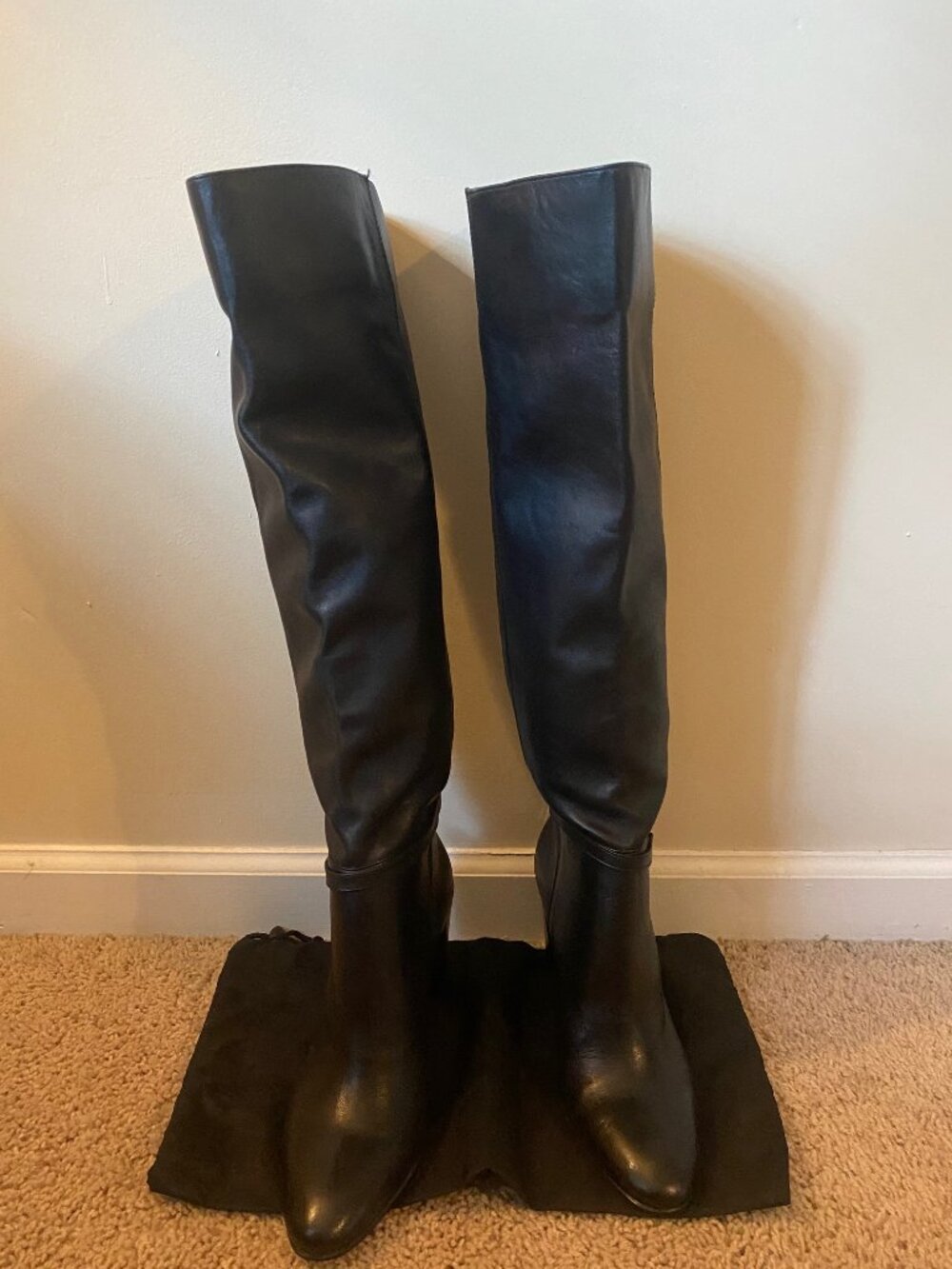 Zara Leather Over The Knee Boots Black Size 40 EU